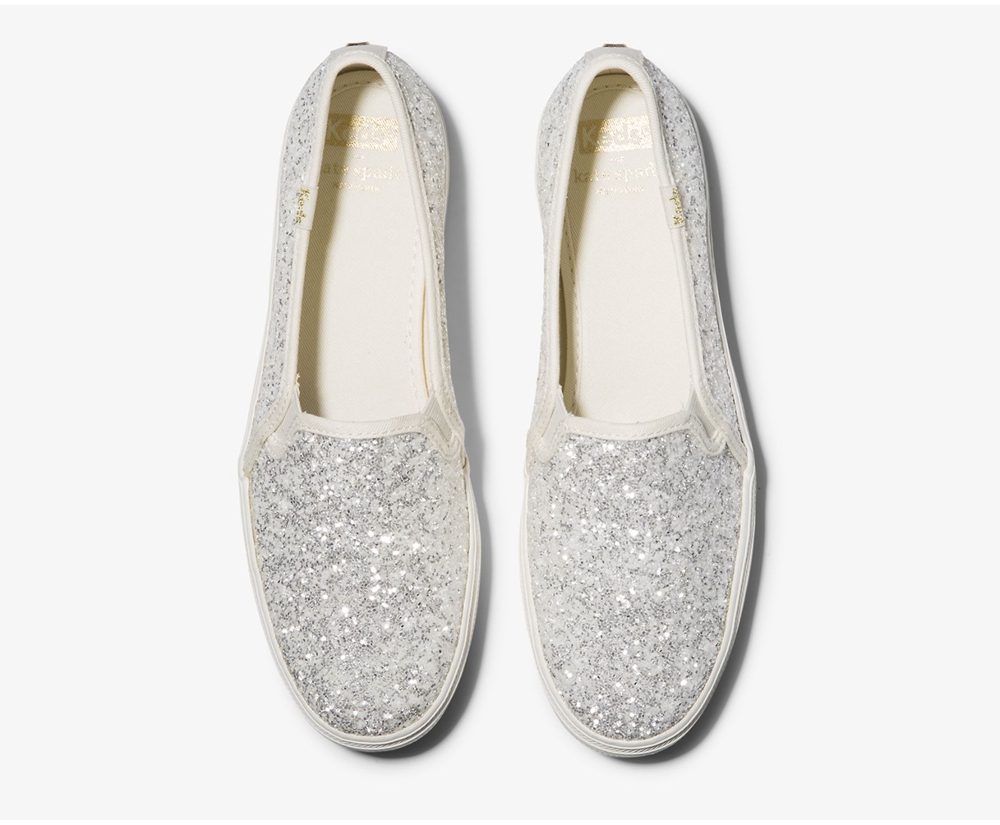 Slip Ons Keds Mujer Blancos - Kate Spade New York Triple Decker Glitter - 9512-URJQD